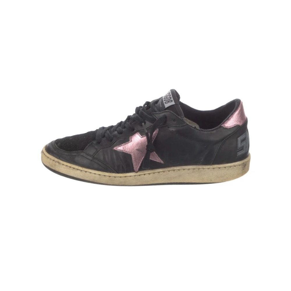 Golden Goose Black Sneakers with Metallic Pink Star